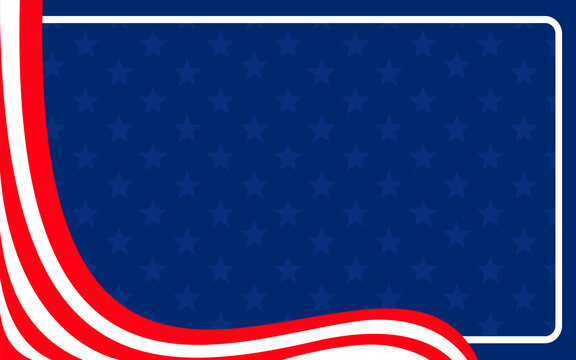 Red white stripes blue field dark stars pattern white rectangle border background.  Perfect for patriotic designs, July 4th celebrations, and background designs for texts and graphics