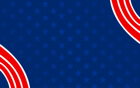 Dark blue background pattern simple red white curved corner patriotic graphic design. Ideal for patriotic social media graphics, USA themed party invitations, and American holiday campaigns.