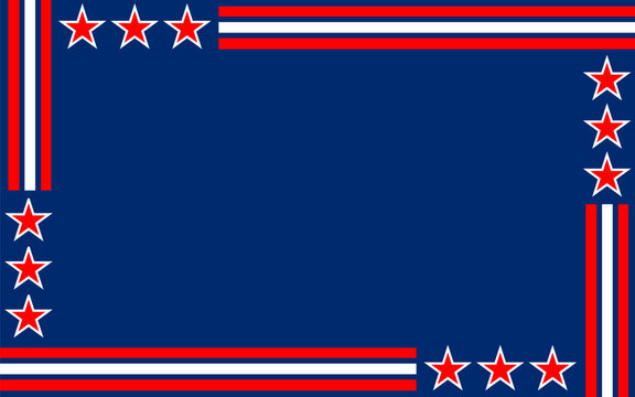 Patriotic red, white, and blue border frame with decorative motifs, stars, and patterns. Suitable for festive designs and independence day projects.