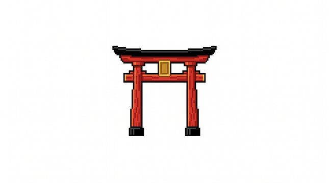 8-bit pixel art of a traditional Japanese red Torii gate environment game asset isolated on white.