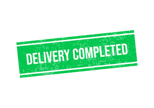 Delivery completed green stamp badge with white text isolated on transparent background