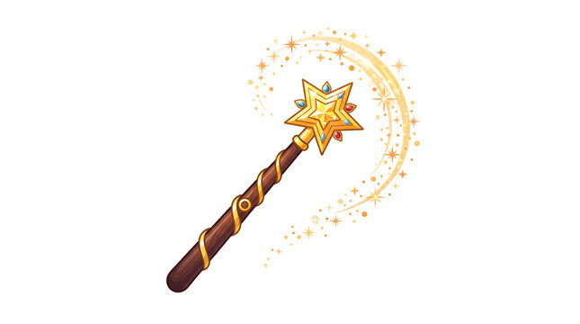 Magic wand with sparkles isolated on white