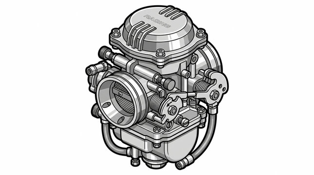 Detailed technical illustration of a motorcycle carburetor engine fuel system component.