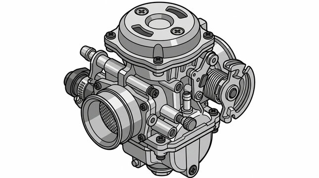 Technical illustration of a motorcycle carburetor engine component in isometric view.