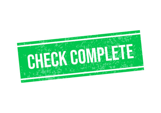 Green check complete stamp with bold white text isolated on transparent background