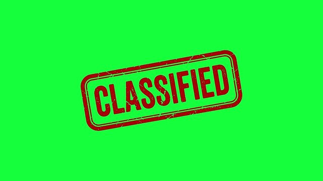 Neon green classified stamp animation sealing confidential document with bold retro effect
