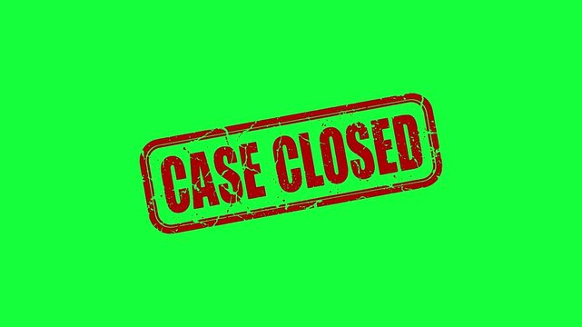 Case closed rubber stamp imprint on bright green background for legal or investigation finalization