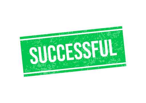Green successful stamp or badge with white text isolated on transparent background