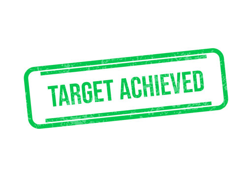 Green target achieved stamp with bold text isolated on transparent background