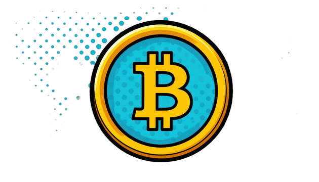 A graphic representation of the Bitcoin symbol with a pop art style. isolated on white background.