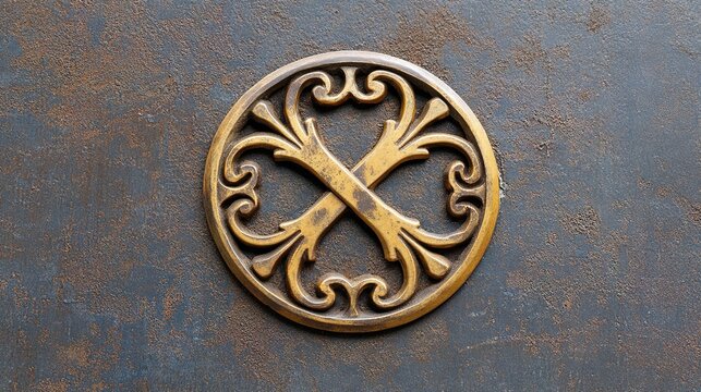 pantheism. A pristine emblem crossed out with a harsh black X on a textured wall. event programs, museum guides, designed for cultural heritage projects and event programs, preserves heritage.