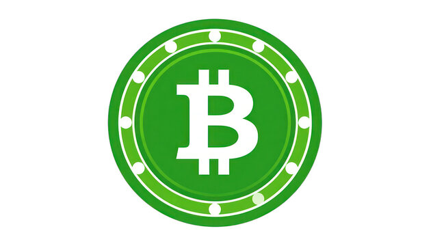 A green Bitcoin symbol is displayed prominently on a plain background. isolated on white background.