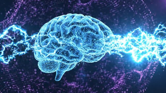 Brain with Electric Energy Flow, Conceptual Illustration of Neural