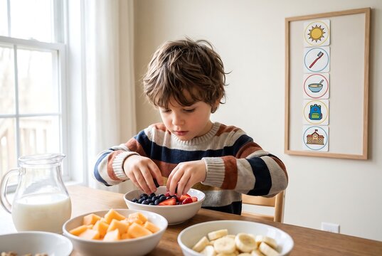 Young Child Eating Fruit As Healthy Daily Routine