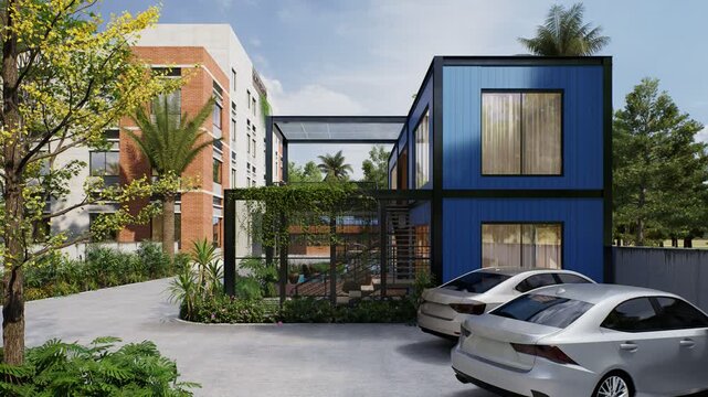 Modern Architectural Marvel: A striking blend of contemporary and industrial design, this property features modular shipping containers repurposed into a stylish residence.