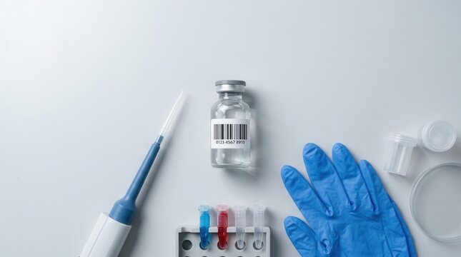 Laboratory equipment for scientific research and medical testing with barcode sample