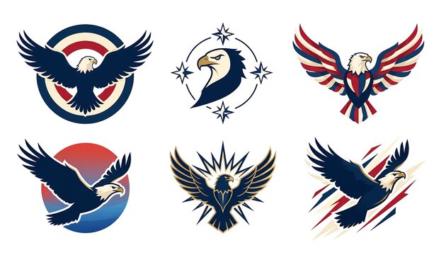 Bold eagle warrior emblem with shield and stars isolated on white background