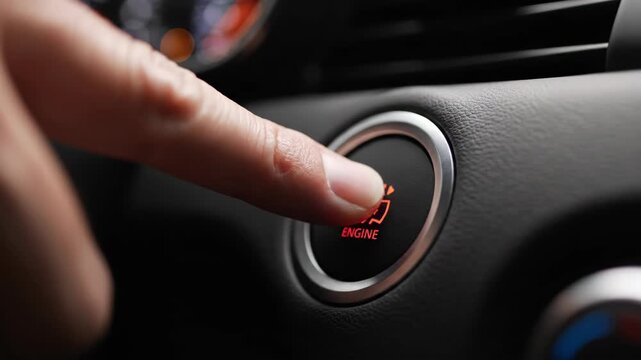 Close Up of Finger Pressing Car Start Button