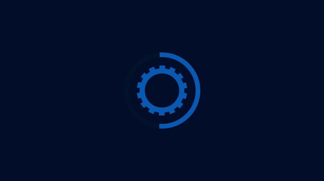 Minimalist animated gear loading progress symbol dynamic blue motion modern technology interface visual