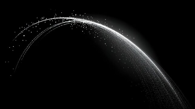 parabolic. Sleek glowing white parabolic trajectory of dots on black background. product launch decks, UI/UX mockups, designed for product launches and innovation pitches, highlights innovation.