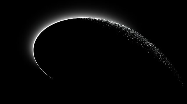 parabolic. Sleek glowing white parabolic trajectory of dots on black background. product launch decks, UI/UX mockups, designed for product launches and innovation pitches, highlights innovation.