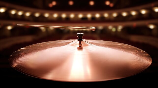 timpani. Close-up of a timpani drumhead with a drumstick poised just above its center. event programs, museum guides, designed for cultural heritage projects and event programs, preserves heritage.