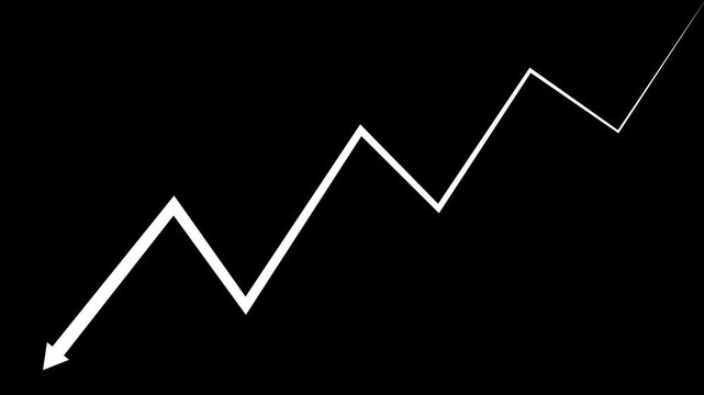 Zigzag arrow pointing down isolated on transparent background. business graph growth arrow to down arrow.
