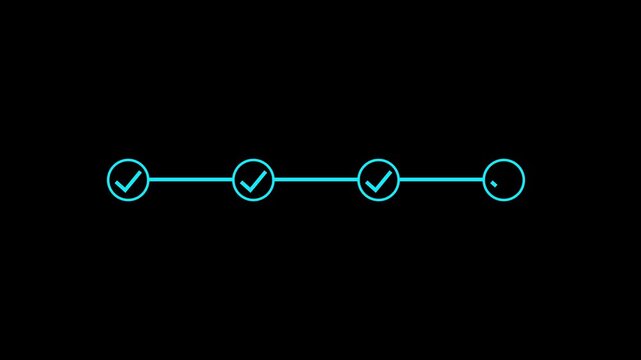 4 step infographic process with check mark icon. infographic step by step process icon animation. step process success with check marks.