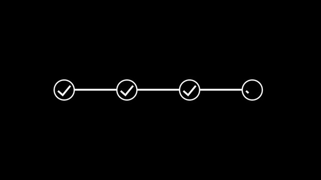 4 step infographic process with check mark icon. infographic step by step process icon animation. step process success with check marks.