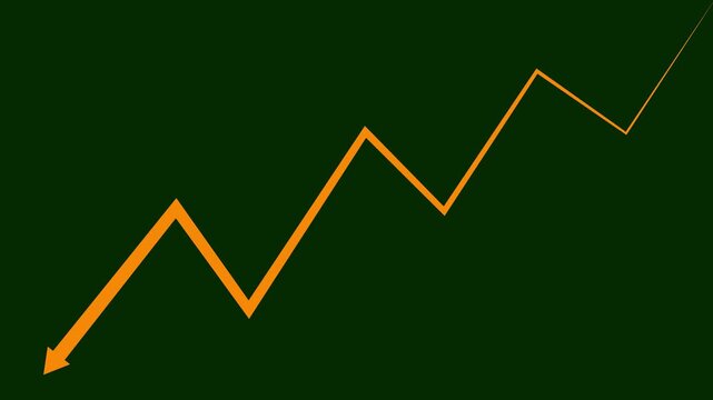 Zigzag arrow pointing down isolated on transparent background. business graph growth arrow to down arrow.