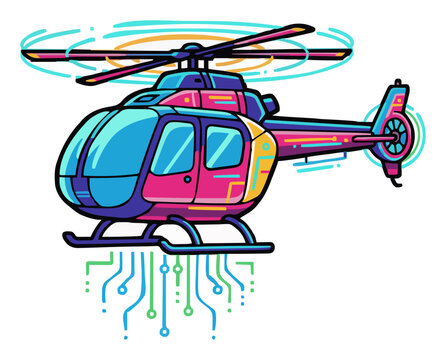 Cyberpunk passenger helicopter vector illustration i.... Generative AI