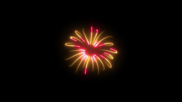 Abstract glowing firework particle explosions isolated on black background for motion graphics and visual effects