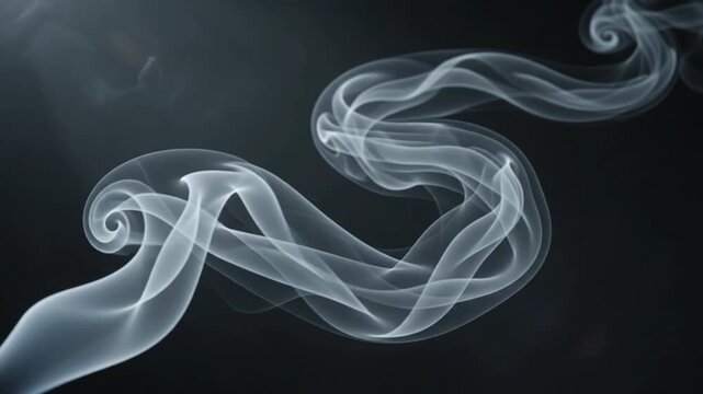 abstract smooth wisps of white smoke swirling gently on dark background motion loop