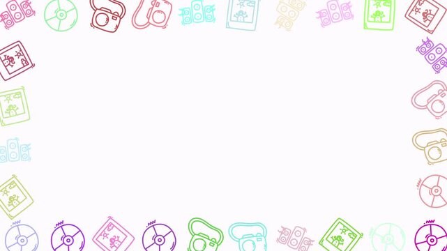 Colorful Doodle Border Frame Pattern Animation with Copy Space for Seamless Video Backgrounds