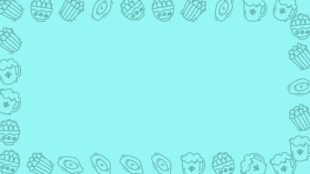 Seamless Teal Cyan Border Frame Pattern Animation with Copy Space featuring Doodle Snacks