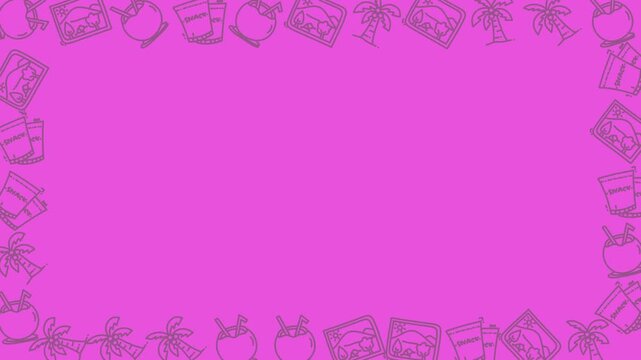 Seamless Border Frame Pattern Animation with Copy Space featuring Pink Tropical Vacation Doodles