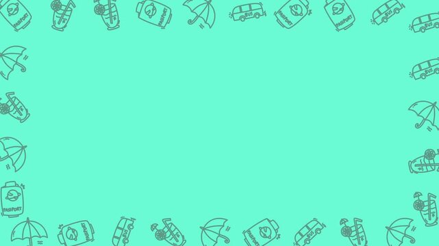 Seamless Travel Border Frame Pattern Animation with Copy Space on Mint Green Background
