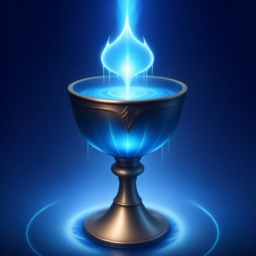 Mystical glowing chalice of transformation and legacy ethereal cup of empowerment for spiritual growth magical holy grail magic spell ritual of manifestation and sacred energy healing.