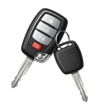 Modern car key fob with panic alarm and lock buttons isolated transparent background isolated on transparent background