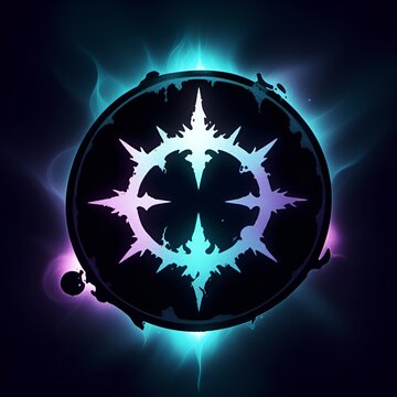 Striking Glowing Purple and Cyan Sigil with Thorny Edges Representing Resilience Empowerment and the Transformation of Ancient Magic and Protective Spells for Purpose