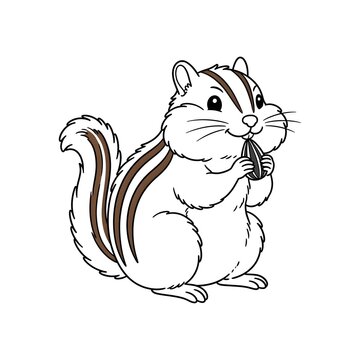 Cute cartoon chipmunk holding sunflower seed in paws for wildlife illustration