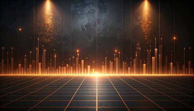 Dark charcoal fintech dashboard background with warm amber copper glow and faint grid, minimal finance and trading app UI background with copy space