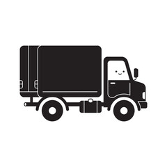Fototapeta premium Minimalist Scandinavian Style Geometric Delivery Truck Illustration with a Cute Smiling Character, Editorial Lifestyle Graphic Vector Icon on White Background