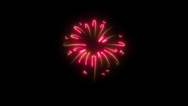 Set of glowing red and orange fireworks explosions isolated on a black background for celebration