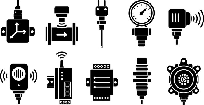 Industrial IoT Sensors Instrumentation and Process Control Vector Icons Set