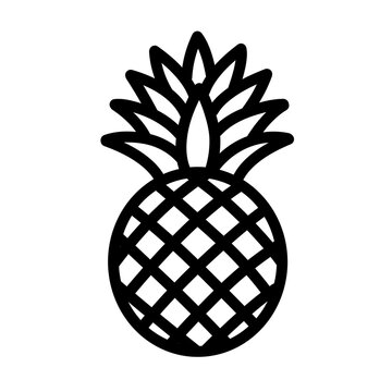 Pineapple fruit line icon with tropical leaves.