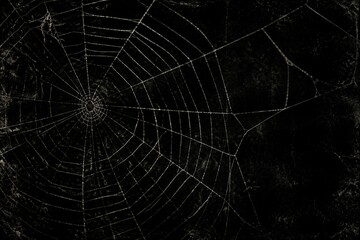Naklejka premium Spider web stretched across dusty dark textured background