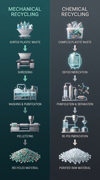 Minimalist Visual Comparison of Mechanical and Chemical Recycling Pathways