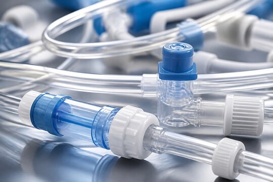 Iv tubing connectors assembled on reflective medical supply surface