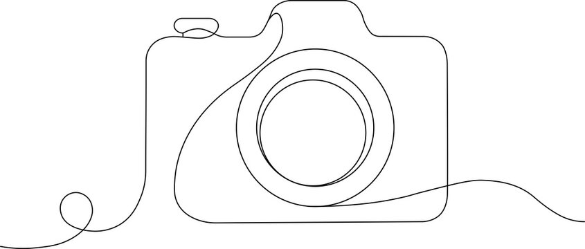 Continuous one line drawing of a minimalist modern camera sketch. Abstract vector illustration.